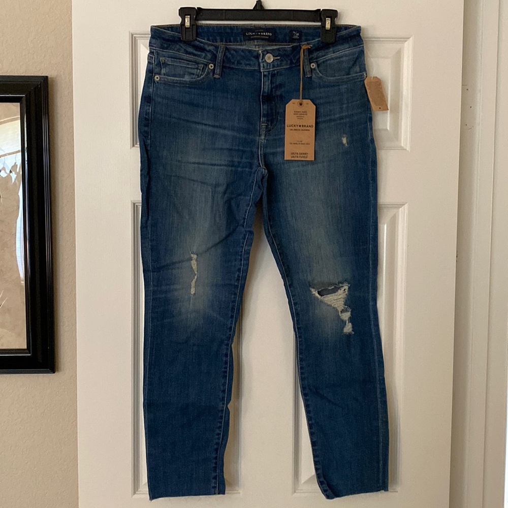 Lucky Brand Lolita Skinny Ripped Lightly Distressed Jeans, Unfinished Hem